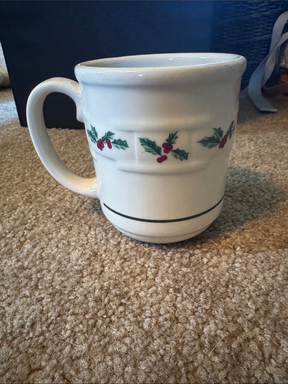 Longaberger White Holiday Holly Ceramic Coffee Mug